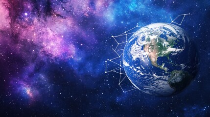 Wall Mural - earth in space with connecting lines. cosmic background.