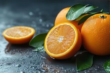 Wall Mural - A peeled orange with a green leaf on top