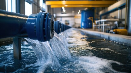Poster - Industrial water treatment facility with flowing water and machinery.