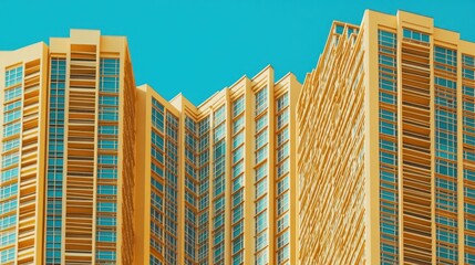 Aufkleber - Modern architectural buildings with a vibrant orange facade against a clear blue sky.