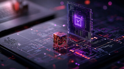 Aufkleber - detailed digital representation of microchip on circuit board, showcasing advanced technology and data processing. vibrant colors and intricate design evoke sense of innovation and modernity