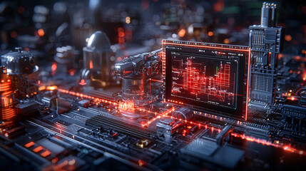 Fototapete - detailed view of cybersecurity system with glowing circuits and digital interface, showcasing advanced technology and intricate designs