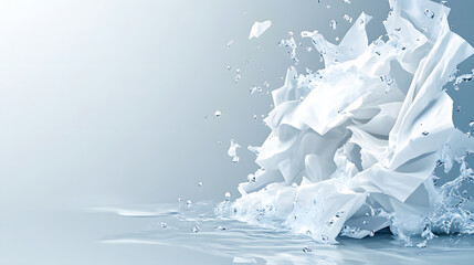 Poster - A splash of water with white elements against a soft, light background, creating a dynamic and refreshing visual effect