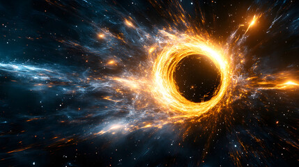 Poster - A glowing black hole surrounded by swirling cosmic gases and bright stellar debris, illustrating the beauty of space phenomena
