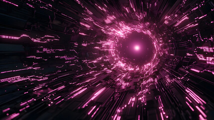 Poster - A vibrant, swirling tunnel of pink light radiates outward, creating a sense of depth and motion in a digital universe