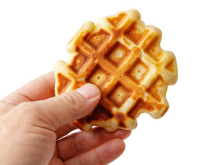 A hand holding a waffle