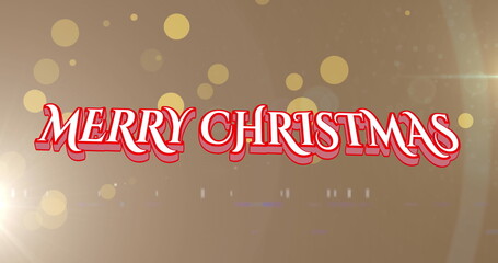 Wall Mural - Image of christmas greetings text over glowing spots of light