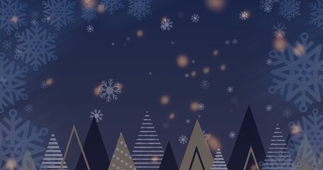 Poster - a digital image of snowflakes falling over christmas trees