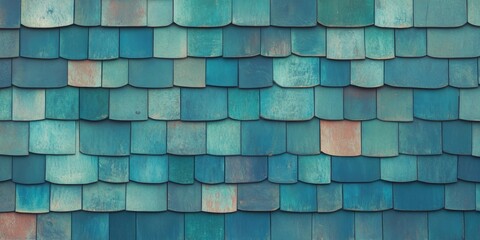 Aufkleber - Layered roof shingles texture with a unique blue-green color scheme and intricate craftsmanship highlighted