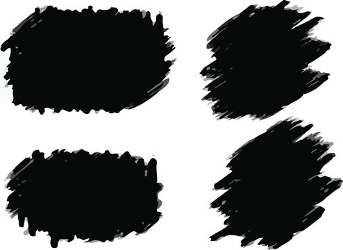 Brush lines set. Vector black paint brush spots, highlighter lines or felt-tip pen marker. Ink smudge abstract shape stains and smear set with texture - Vector