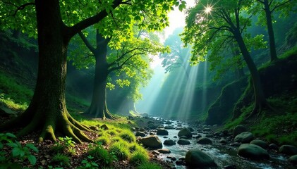 Wall Mural - dense foliage shrouds ancient trees in kodori gorge, abkhazia, forests
