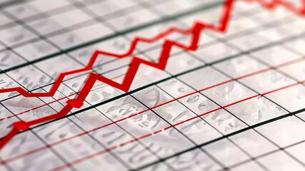 Poster - A red line steadily climbs on a grid background, depicting a financial growth trend that indicates increasing values over time, illustrating successful performance.