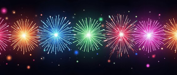 display of vibrant, colorful fireworks illuminating the night sky background