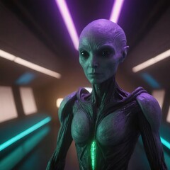Wall Mural - alien creature on spaceship, realistic illustration