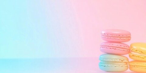 Aufkleber - Brightly colored banner featuring colorful macarons on a soft pastel background ideal for dessert promotion