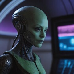 Wall Mural - alien creature on spaceship, realistic illustration