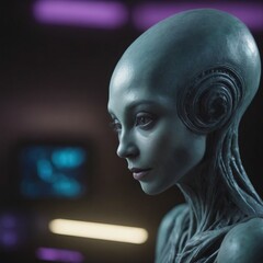 Wall Mural - alien creature on spaceship, realistic illustration