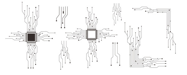 Wall Mural - Circuit board line microchip, software. Integrated motherboard, connections. Innovative Electronic Network. Technology background, design elements geometric and connection system.