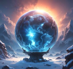 Illustration of glowing earth globe.