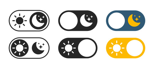 Leinwandbilder - Day night mode buttons set icon vector, light dark color scheme theme toggle switch ui interface elements graphic illustration, black white, blue yellow flat modern design, on off sleep web line art
