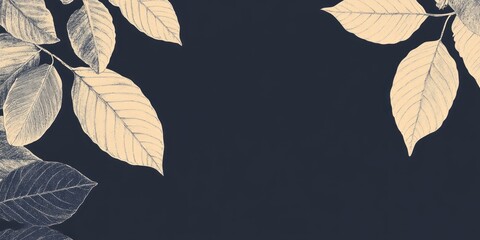 Poster - Banner design featuring contrasting empty space surrounded by delicate leaf skeletons for nature-themed projects