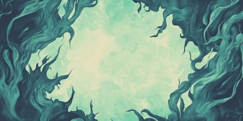 Poster - Contrast banner showcasing empty space framed by vibrant algae blooms in a mystical setting