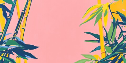 Poster - Brightly colored banner featuring bamboo stalks in vibrant hues and an empty central space for text or designs