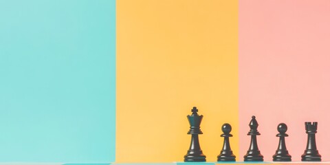 Poster - Brightly colored banner showcasing chess pieces against contrasting backgrounds in a playful design