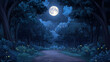 © Tatyana - Enchanting night forest scene with full moon and fireflies, magical atmosphere, copy space