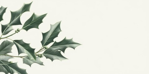 Poster - Elegant holly sprigs adorn a banner with ample contrast space for personal messages or festive greetings