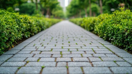 Poster - A serene pathway surrounded by lush greenery, made of cobblestones, inviting peaceful walks and moments of reflection.