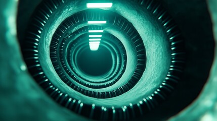 Poster - Abstract teal spiral tunnel, futuristic design.