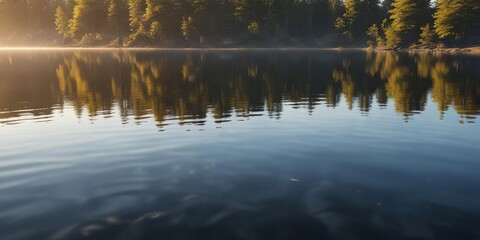 Wall Mural - Elegant ripples on a calm lake surface in the early morning light, water, nature