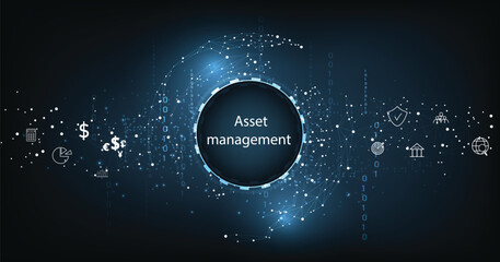 Poster - Asset management concept. Business investment asset management technology concept on dark blue background.