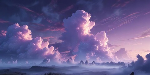 Wall Mural - Delicate wisps of cloud drift lazily across a canvas of soft blue and purple hues at dusk , soft focus, peaceful
