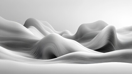 Poster - Abstract grayscale landscape, smooth hills, undulating terrain.
