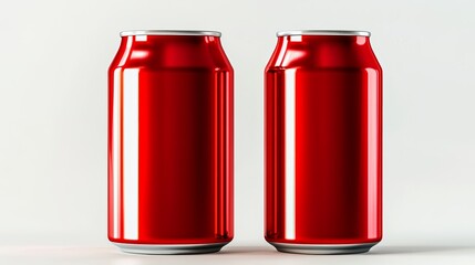 Leinwandbilder - Two blank red aluminum cans on white background. Mockup for beverage design.