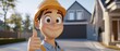 © Nathamanee - Engineer Theme, A cartoon man with a hard hat is giving a thumbs up