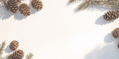 Poster - Banner featuring spruce cones with empty contrast space for seasonal decoration and messaging