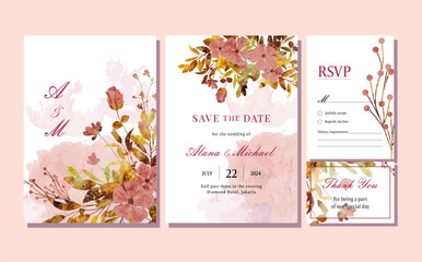 Wall Mural - a wedding invitation with pink flowers and a pink background.