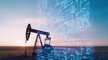 Poster - oil extraction process oil field digital data industrial environment wide-angle view technology inte