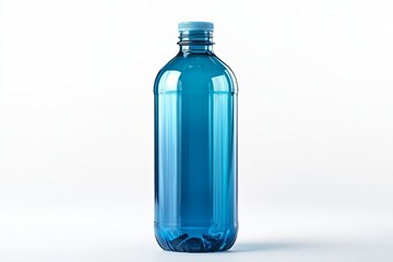 Leinwandbilder - Blue plastic water bottle on white background