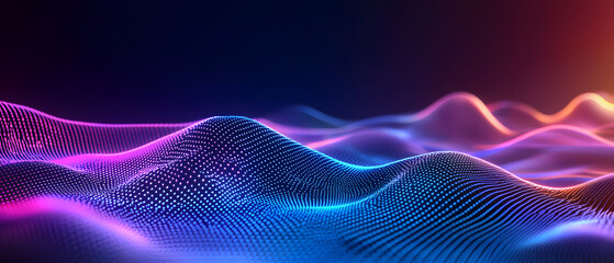 Poster - Digital wave patterns abstract art 3d visualization vibrant colors atmospheric perspective modern design concept