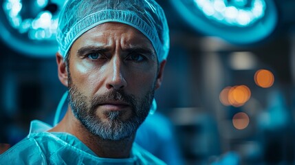 Aufkleber - A man wearing a blue surgical cap and a white lab coat