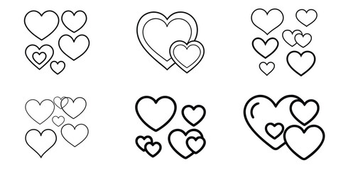 Vector outline heart set on white background for Valentine's Day.
