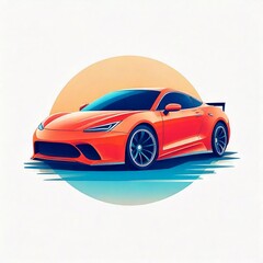 Wall Mural - sport car logo illustration in a simple and clean flat art style on isolated white