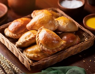 Traditional Bolivian savory meat pastries called Saltena. Generated image