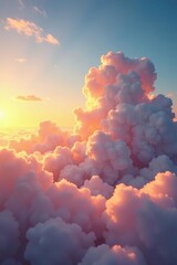 Wall Mural - Gentle wisps of cloud drift lazily by as sun rises high, morning, misty, clouds