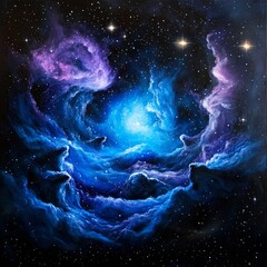 Wall Mural - Bright starry galaxy with deep blue and purple nebulae, vast space
