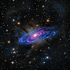 Wall Mural - Bright starry galaxy with deep blue and purple nebulae, vast space